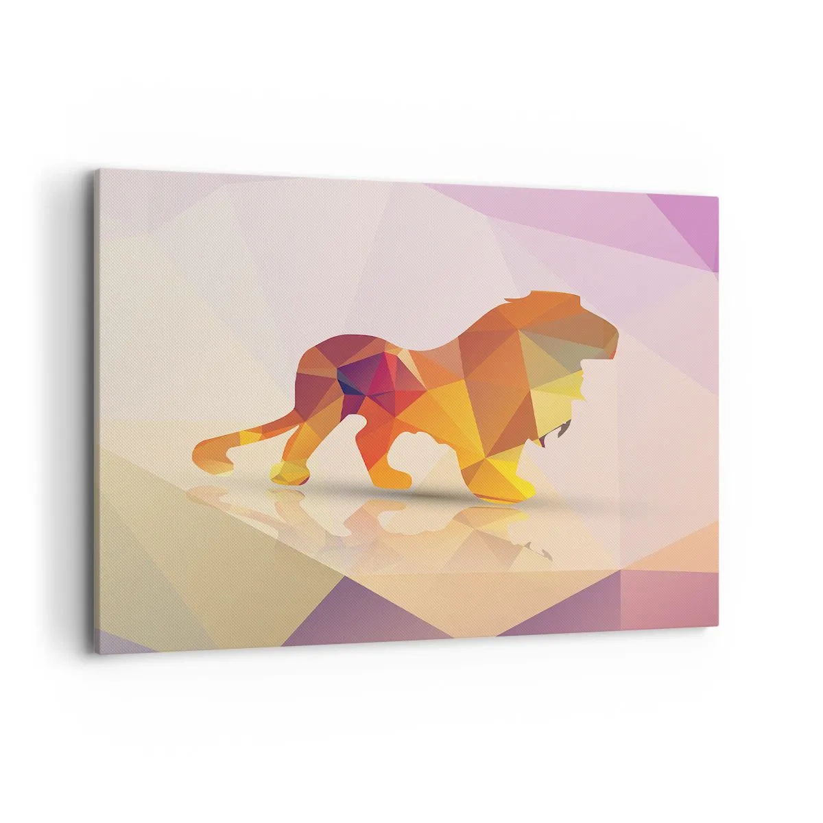 Impression sur toile - Image sur toile - Silhouette géométrique d'un lion dans les tons jaune et orange - 100x70cm - Le roi du diamant - Décoration murale moderne pour le salon et la chambre ARTTOR
