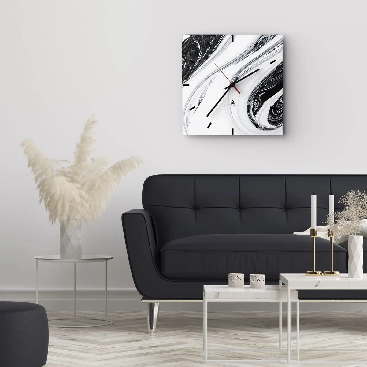 Horloge murale - Pendule murale - Abstraction en noir et blanc avec des lignes et des tourbillons dynamiques - 30x30cm - Une combinaison d'opposés - Décoration murale moderne pour le salon et la chambre ARTTOR