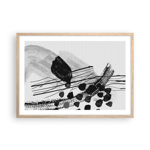 Affiche dans un chêne clair - Poster - Abstraction organique noir et blanc - 70x50 cm