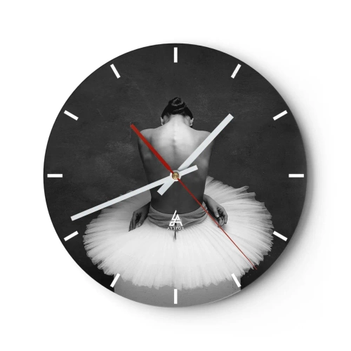 Horloge murale - Pendule murale - Une danseuse en jupe de tulle assise à l'envers en noir et blanc - 30x30cm - C'est justement en train de fleurir - Décoration murale moderne pour le salon, la cuisine et la chambre ARTTOR