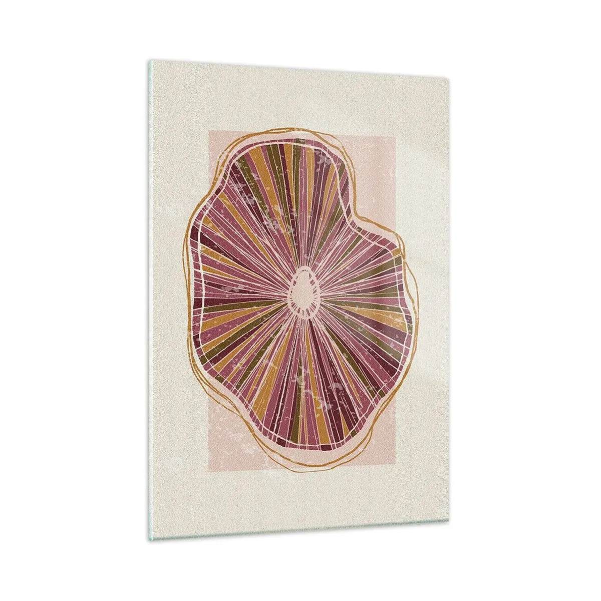 Impression sur verre - Image sur verre - Une forme organique rayonnante dans des tons de rose et de marron - 50x70cm - Abstraction rayonnante - Décoration murale moderne pour le salon et la chambre ARTTOR