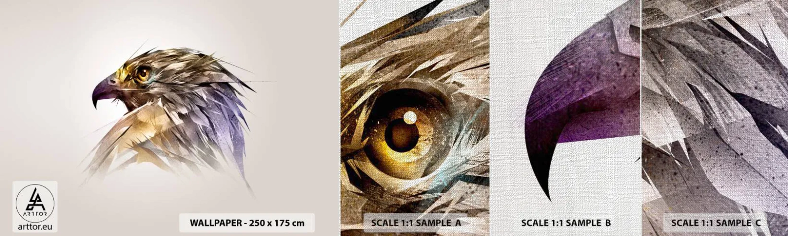 Échantillon de Papier Peint Premium Canvas - Portrait d'un guerrier - Abstraction, Aigle, Oiseau - 100x30 cm