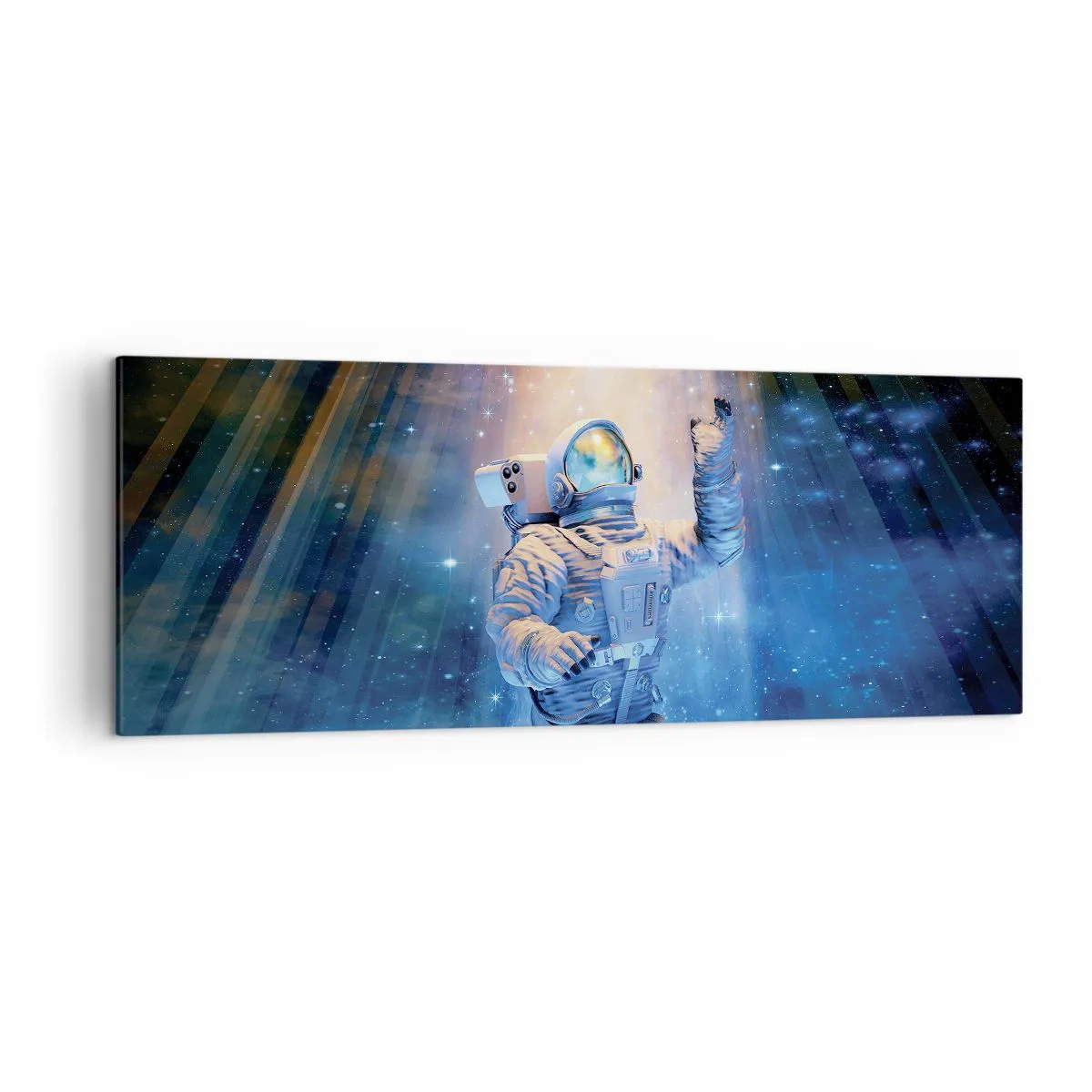Impression sur toile - Image sur toile - Un astronaute à la lumière d'une explosion cosmique pleine d'étoiles - 140x50cm - Enfin arrivé - Décoration murale moderne pour le salon et la chambre ARTTOR