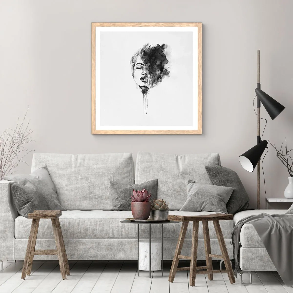 Affiche dans un chêne clair - Poster - De quoi rêve la fille - 40x40 cm