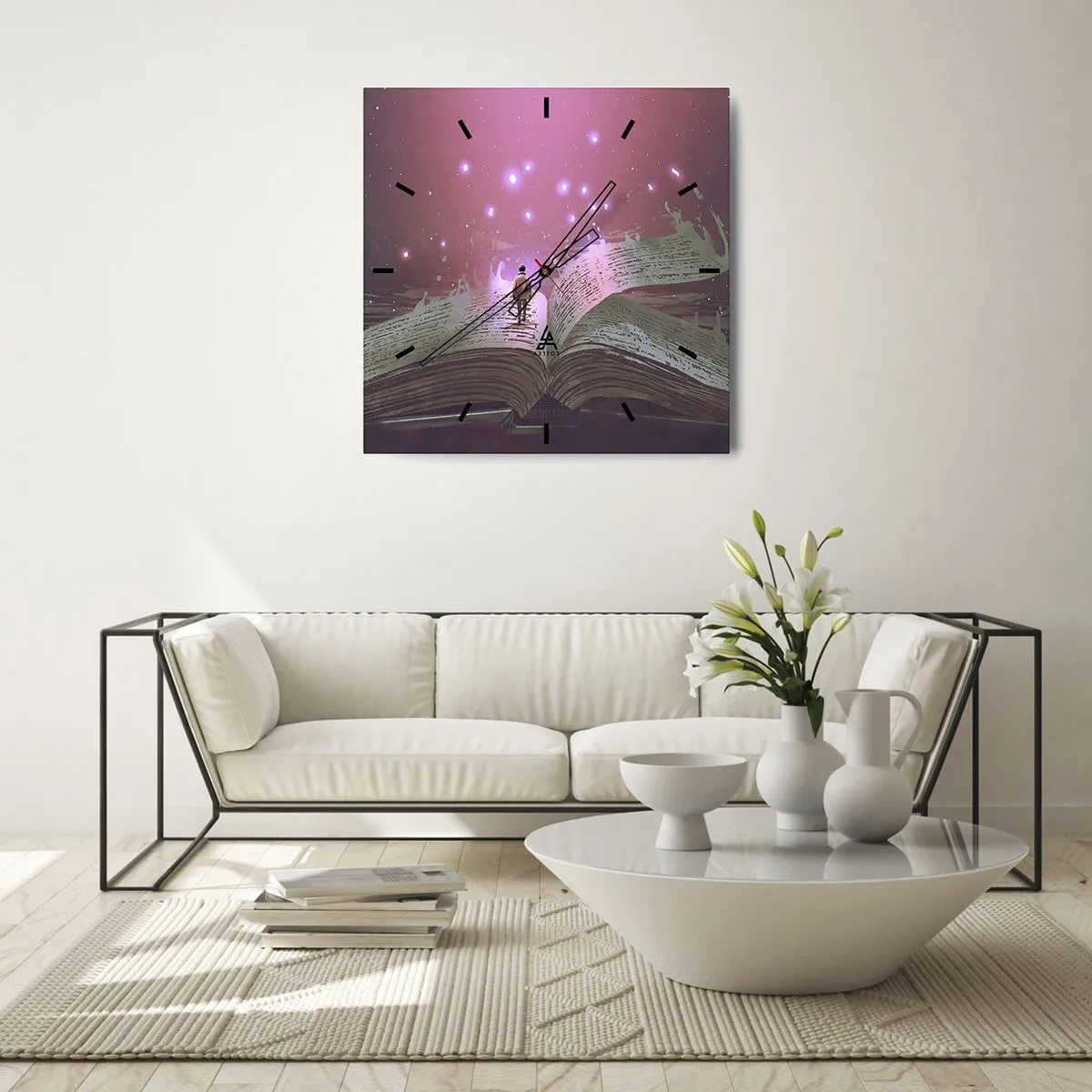 Horloge murale - Pendule murale - Une silhouette marche sur un livre ouvert dans une lumière magique. - 30x30cm - Invitation à un autre monde - lisez ! - Décoration murale moderne pour le salon et la chambre ARTTOR