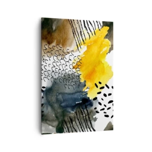 Impression sur toile - Image sur toile - Une composition abstraite avec des accents jaunes et des motifs graphiques. - 70x100cm - Rencontre des éléments - Décoration murale moderne pour le salon et la chambre ARTTOR