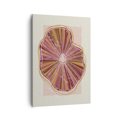 Impression sur toile - Image sur toile - Motif abstrait de tranches d'arbre dans des tons roses - 50x70cm - Abstraction rayonnante - Décoration murale moderne pour le salon et la chambre ARTTOR