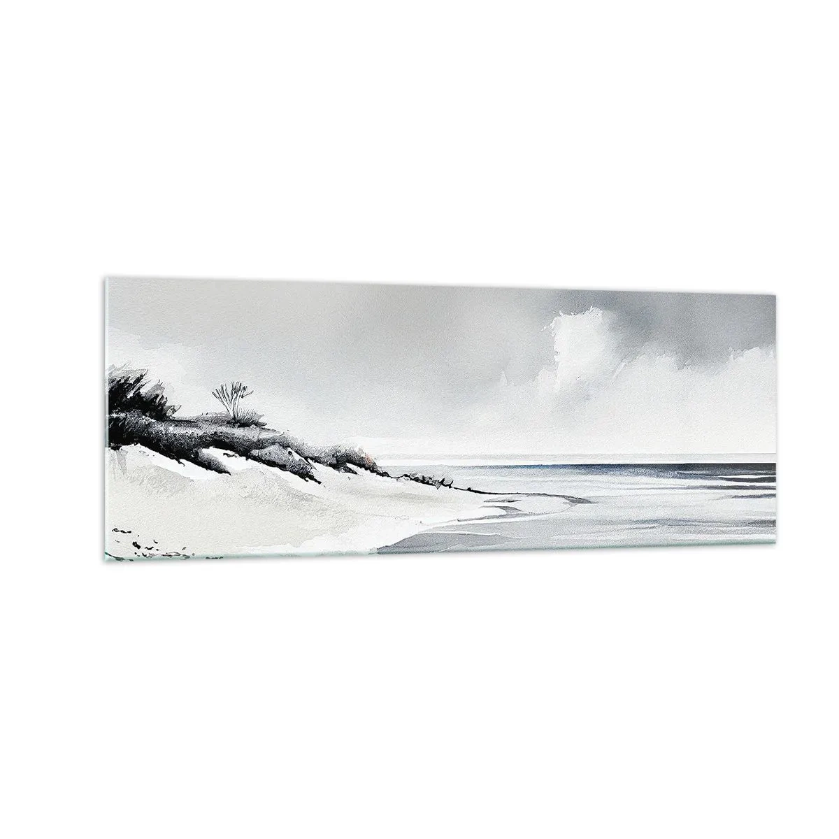 Impression sur verre - Image sur verre - Une plage aux tons sobres de gris et de bleu - 140x50cm - Ensemble depuis toujours - Décoration murale moderne pour le salon et la chambre ARTTOR