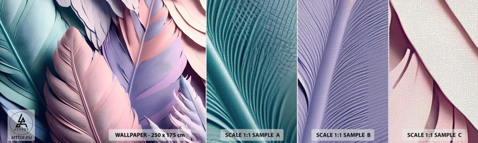 Échantillon de Papier Peint Premium Canvas - Oiseau chic - Pastel, Plumes, Légèreté - 100x30 cm