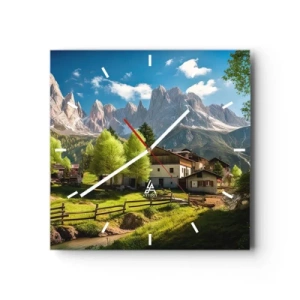 Horloge murale - Pendule murale - Un village de montagne avec des maisons et une vue sur les Alpes - 30x30cm - Idylle alpine - Décoration murale moderne pour le salon et la chambre ARTTOR
