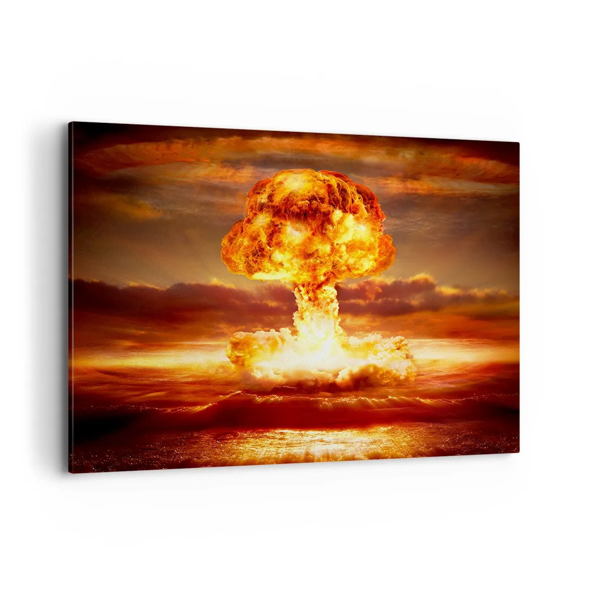 Impression sur toile - Image sur toile - Explosion d'un nuage en forme de champignon sur fond de coucher de soleil - 100x70cm - Et la fin viendra - Décoration murale moderne pour le salon et la chambre ARTTOR