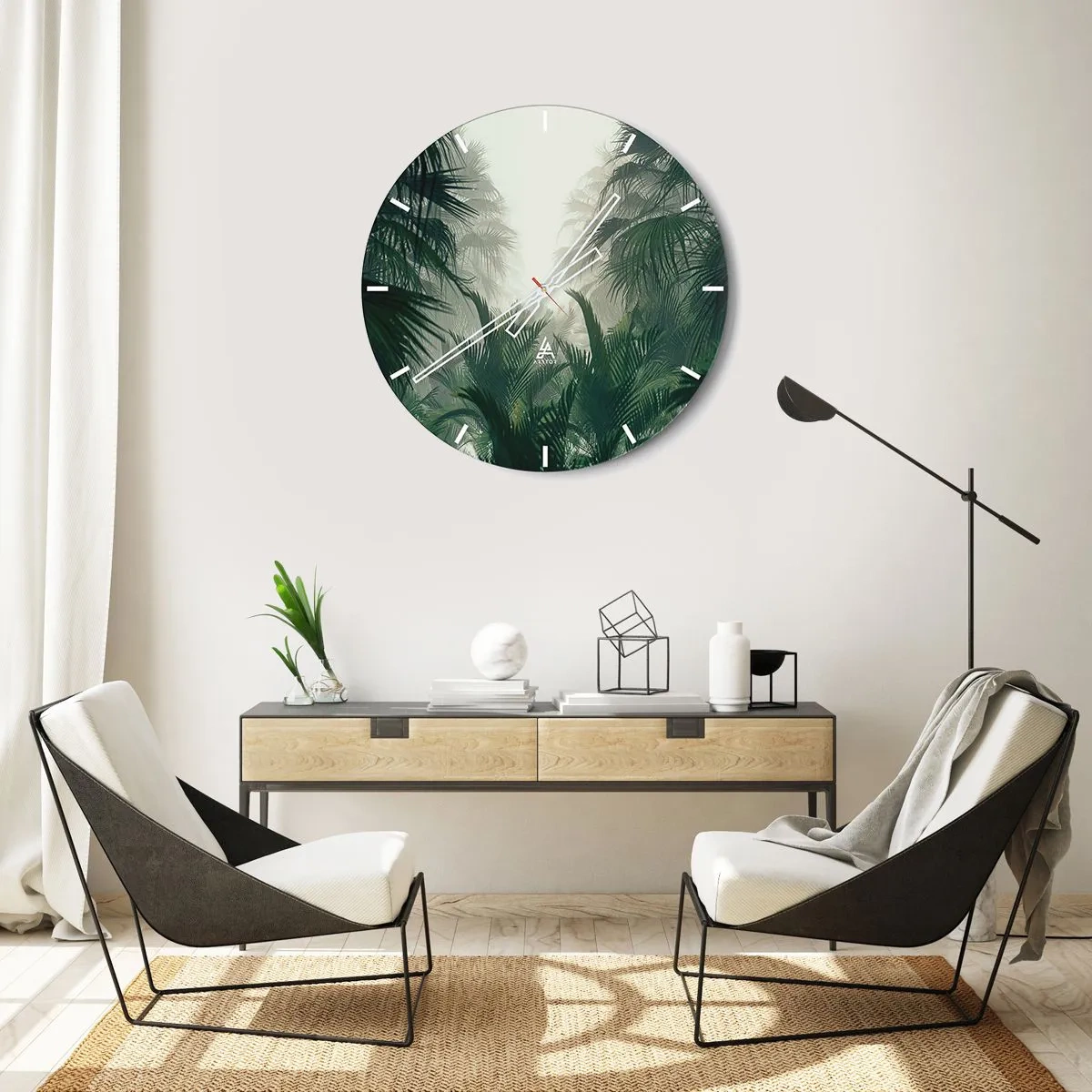 Horloge murale - Pendule murale - Feuilles tropicales brumeuses dans des tons de vert - 30x30cm - Secret tropical - Décoration murale moderne pour le salon, la cuisine et la chambre ARTTOR