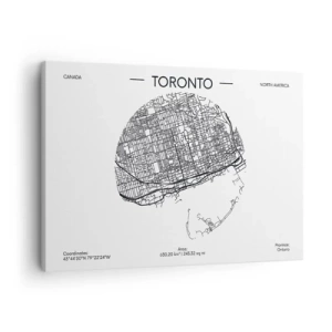 Impression sur toile - Image sur toile - Une carte de Toronto dans un style minimaliste en noir et blanc - 70x50cm - Anatomie de Toronto - Décoration murale moderne pour le salon et la chambre ARTTOR