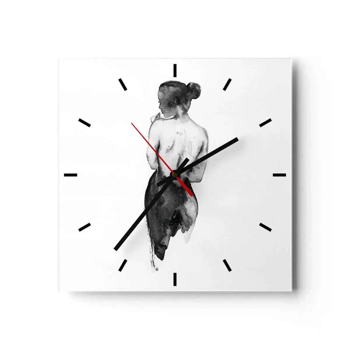 Horloge murale - Pendule murale - La silhouette d'une femme capturée dans une aquarelle subtile - 30x30cm - Auprès d'elle, le monde disparaît - Décoration murale moderne pour le salon et la chambre ARTTOR