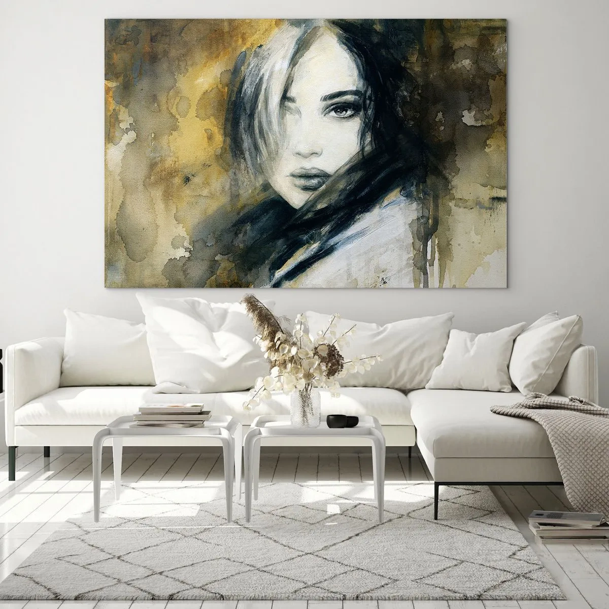 Impression sur verre - Image sur verre - Portrait d'une femme à l'aquarelle - 100x70cm - plutôt innocente ou sensuelle ? - Décoration murale moderne pour le salon et la chambre ARTTOR