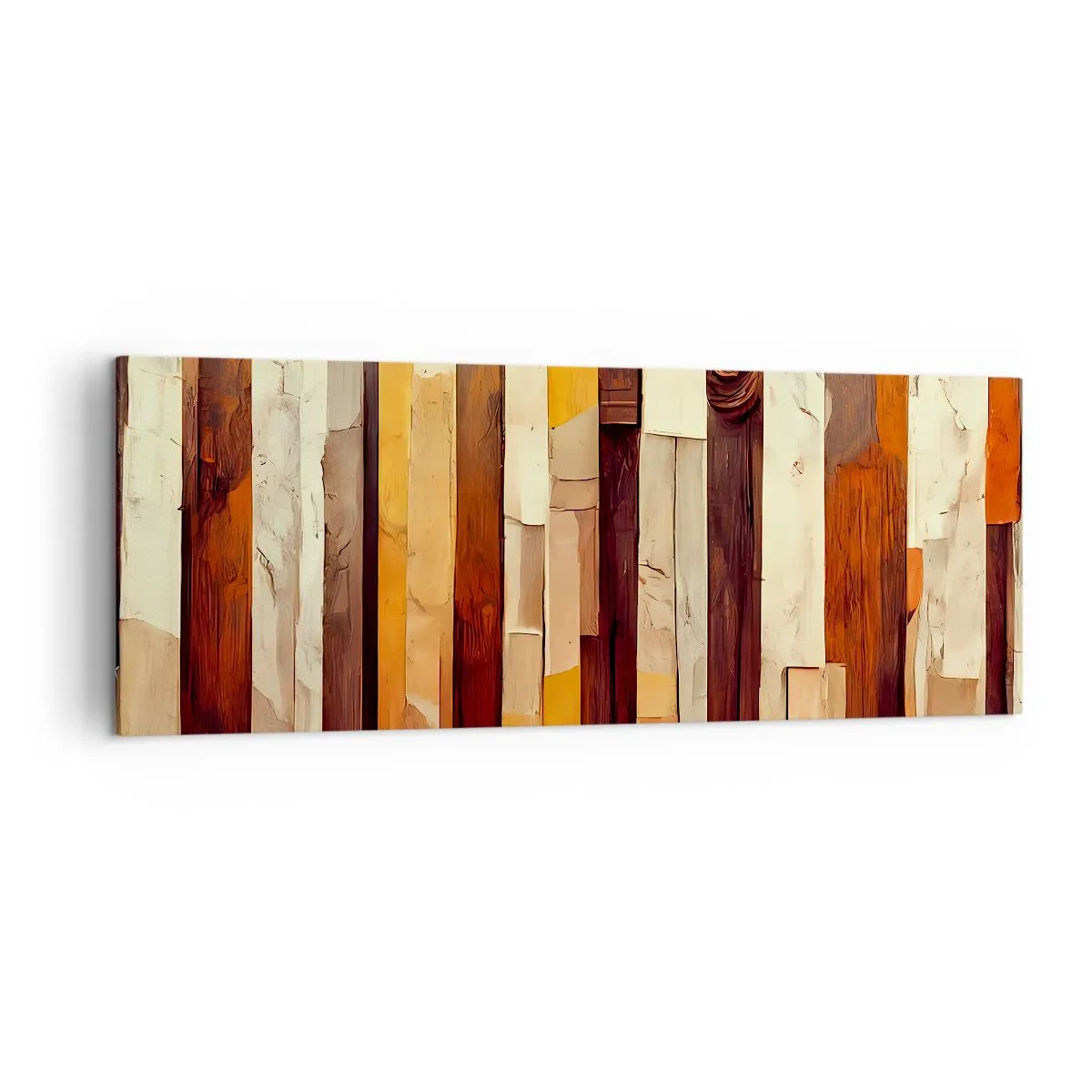Impression sur toile - Image sur toile - Composition géométrique dans les tons de bois et d'or - 140x50cm - Hymne des arbres forestiers - Décoration murale moderne pour le salon et la chambre ARTTOR