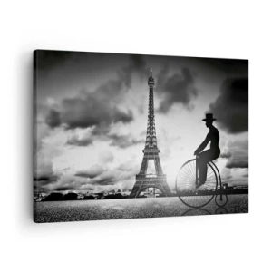 Impression sur toile - Image sur toile - Image en noir et blanc d'un vélo rétro avec la tour Eiffel en arrière-plan - 70x50cm - Nostalgie de la Belle Epoque - Décoration murale moderne pour le salon et la chambre ARTTOR