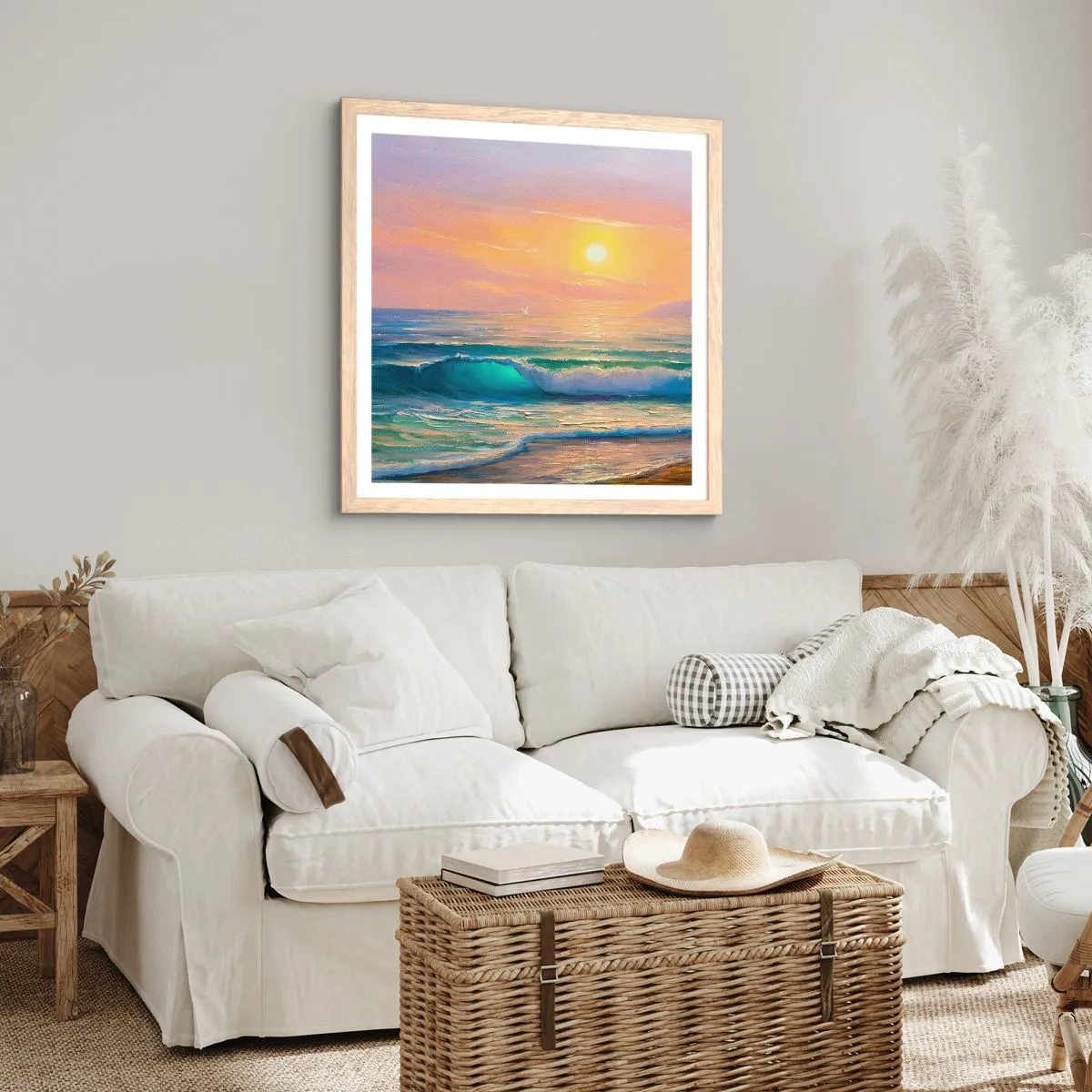 Affiche dans un chêne clair - Poster - Le chant turquoise des vagues - 60x60 cm