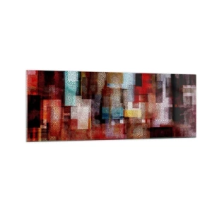 Impression sur verre - Image sur verre - Abstraction géométrique dans des tons intenses de rouge - 140x50cm - Mélange de confusions - Décoration murale moderne pour le salon et la chambre ARTTOR