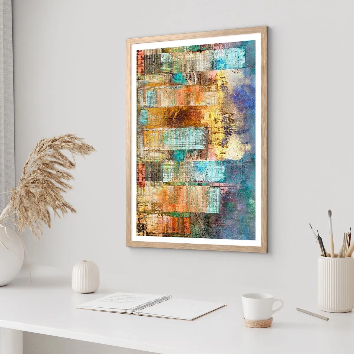 Affiche dans un chêne clair - Poster - Une métropole ensoleillée - 30x40 cm