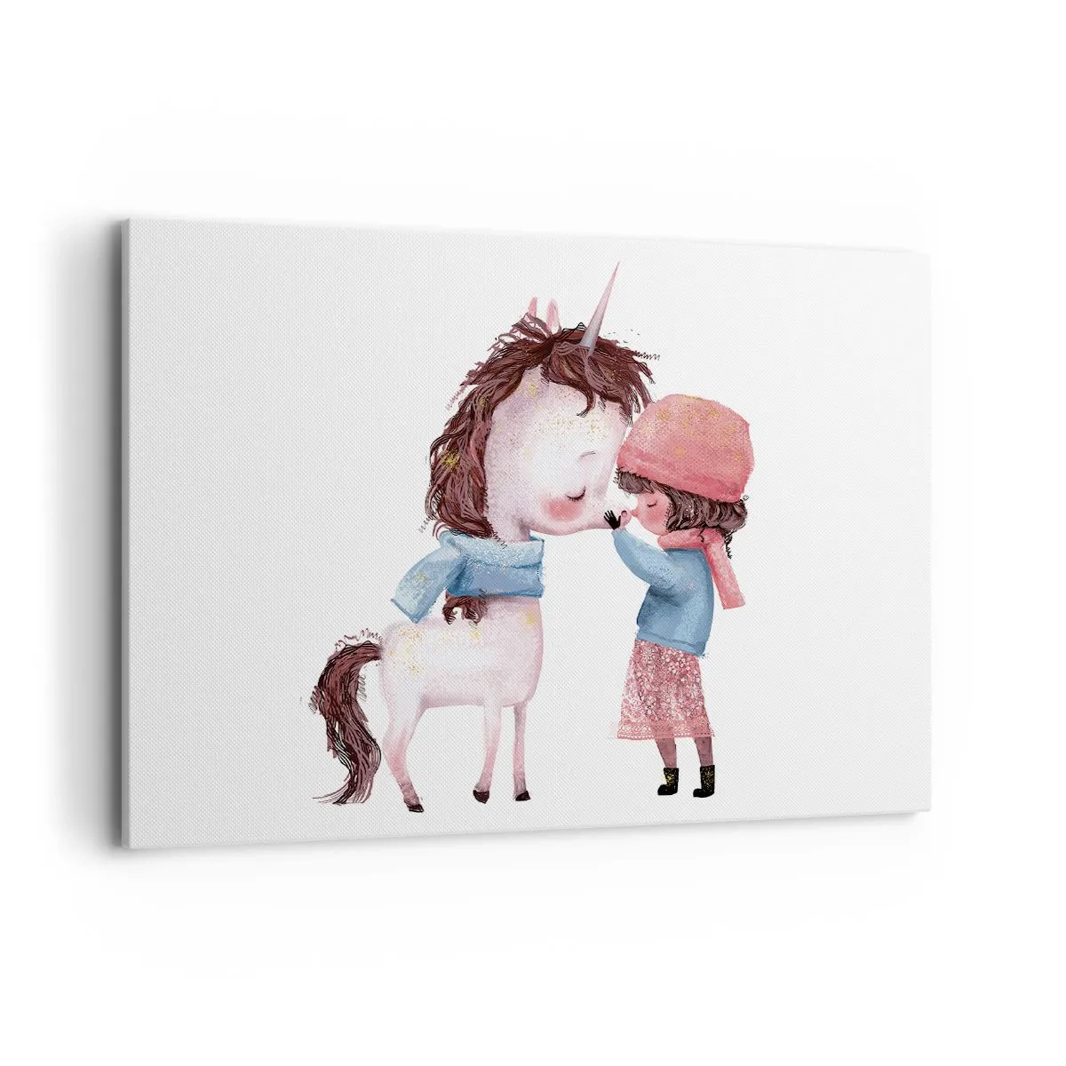 Impression sur toile - Image sur toile - Une fille et une licorne dans un paysage hivernal - 120x80cm - Histoire d'hiver - Décoration murale moderne pour le salon et la chambre ARTTOR