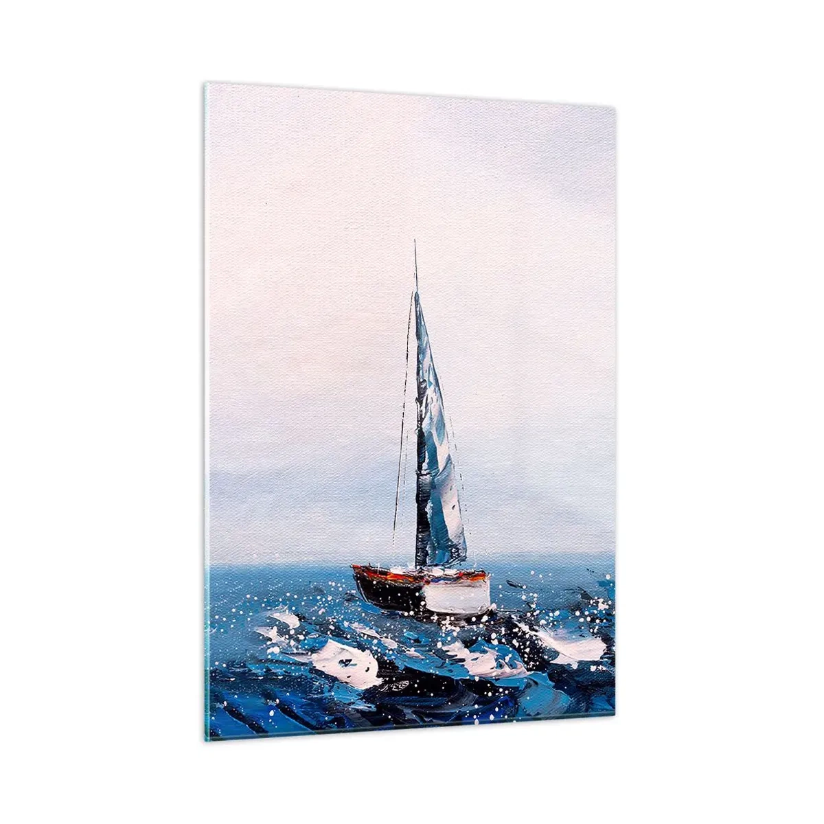 Impression sur verre - Image sur verre - Deux yachts sur une mer agitée dans un style pictural impressionniste. - 50x70cm - Confrérie du vent - Décoration murale moderne pour le salon et la chambre ARTTOR