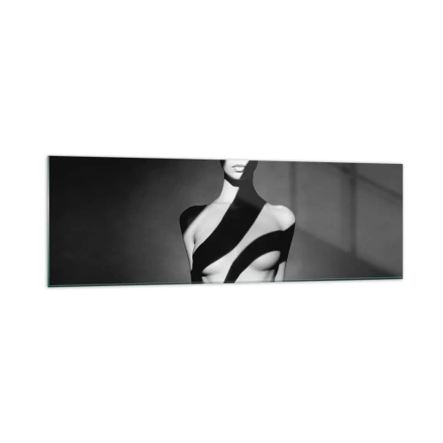 Impression sur verre - Image sur verre - Portrait noir et blanc d'une femme dans l'ombre et la lumière - 160x50cm - Dans la brillance et l'ombre - Décoration murale moderne pour le salon et la chambre ARTTOR