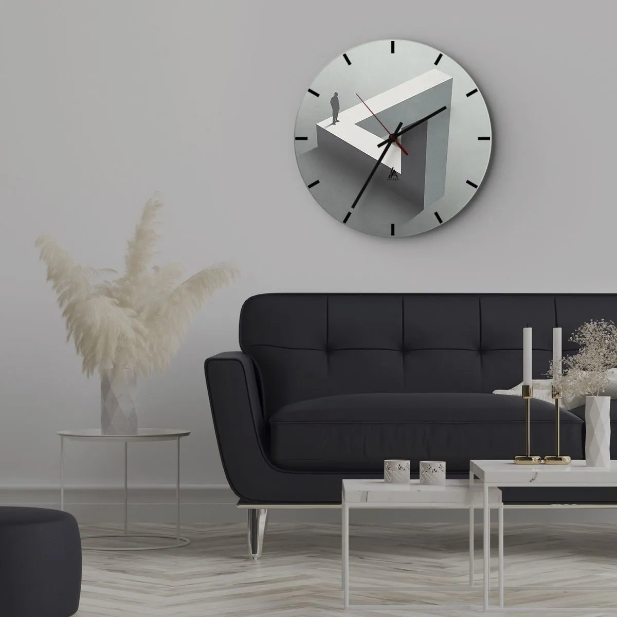 Horloge murale - Pendule murale - Un homme debout au sommet d’une figure géométrique impossible. - 30x30cm - Mais c'est possible - Décoration murale moderne pour le salon, la cuisine et la chambre ARTTOR