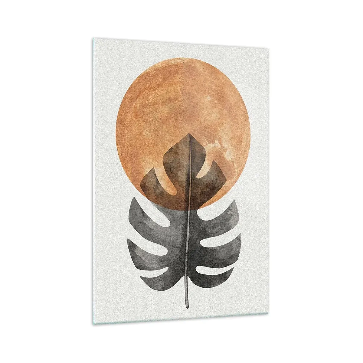 Impression sur verre - Image sur verre - Feuille de Monstera et cercle doré sur fond clair - 70x100cm - Toujours le soleil - Décoration murale moderne pour le salon et la chambre ARTTOR