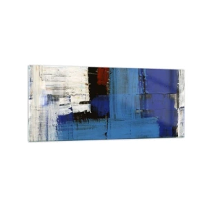Impression sur verre - Image sur verre - Composition abstraite dans les tons de bleu et de blanc - 120x50cm - Secret de bleu - Décoration murale moderne pour le salon et la chambre ARTTOR