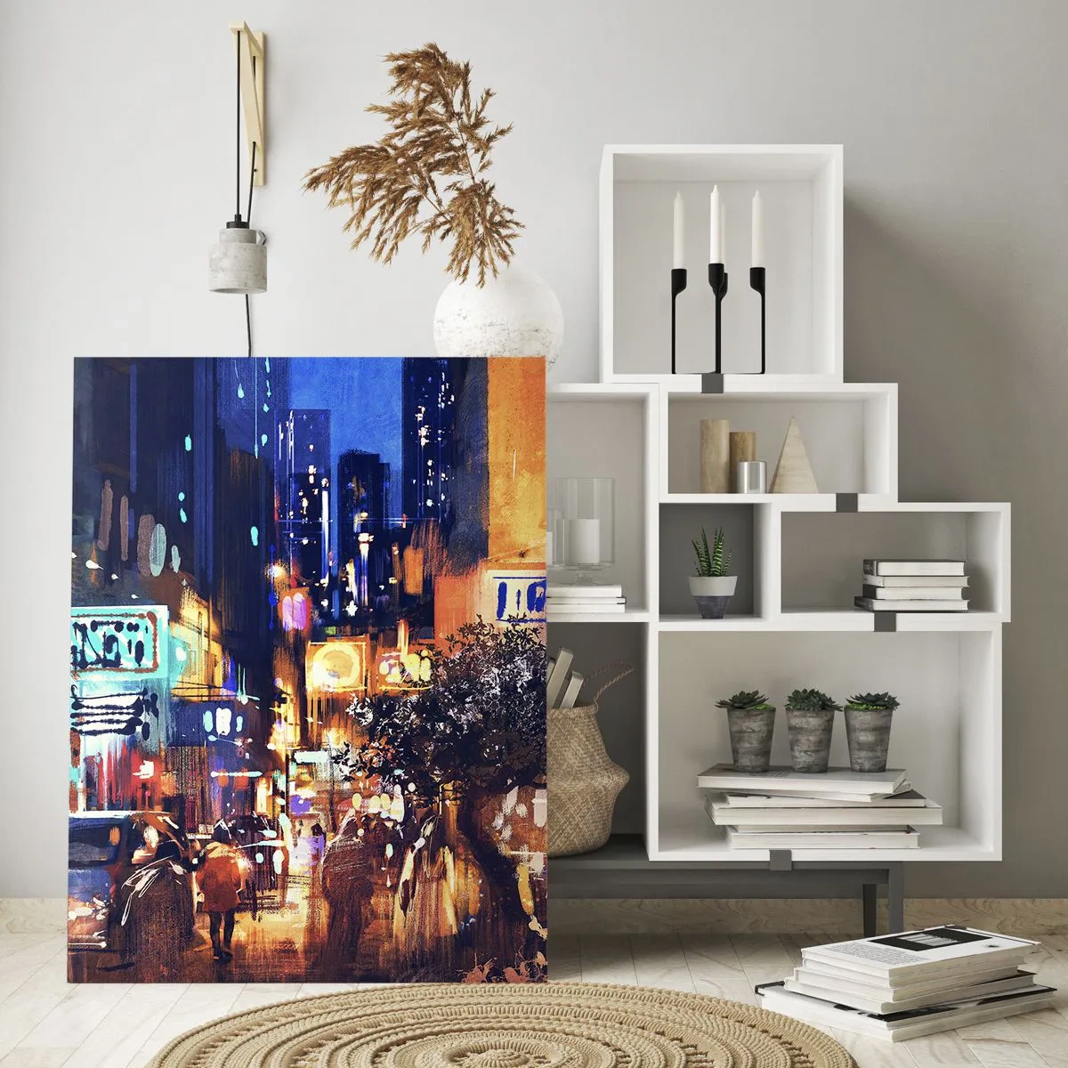Impression sur verre - Image sur verre - Scène de ville nocturne pittoresque avec néons et circulation routière - 50x70cm - Et la ville ne dort pas - Décoration murale moderne pour le salon et la chambre ARTTOR