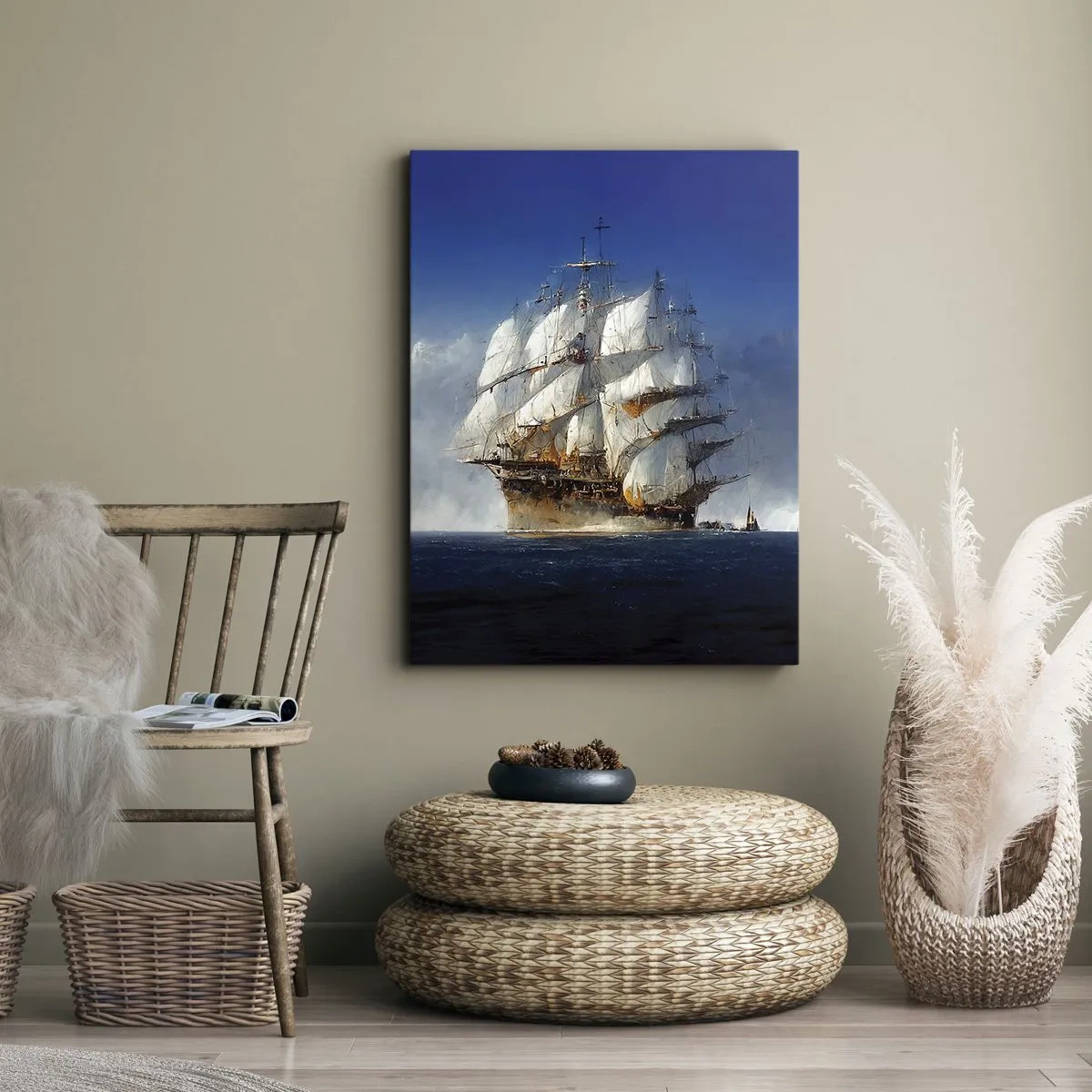 Impression sur toile - Image sur toile - Un voilier en pleine mer sous un ciel bleu - 70x100cm - La grande gloire ! - Décoration murale moderne pour le salon et la chambre ARTTOR