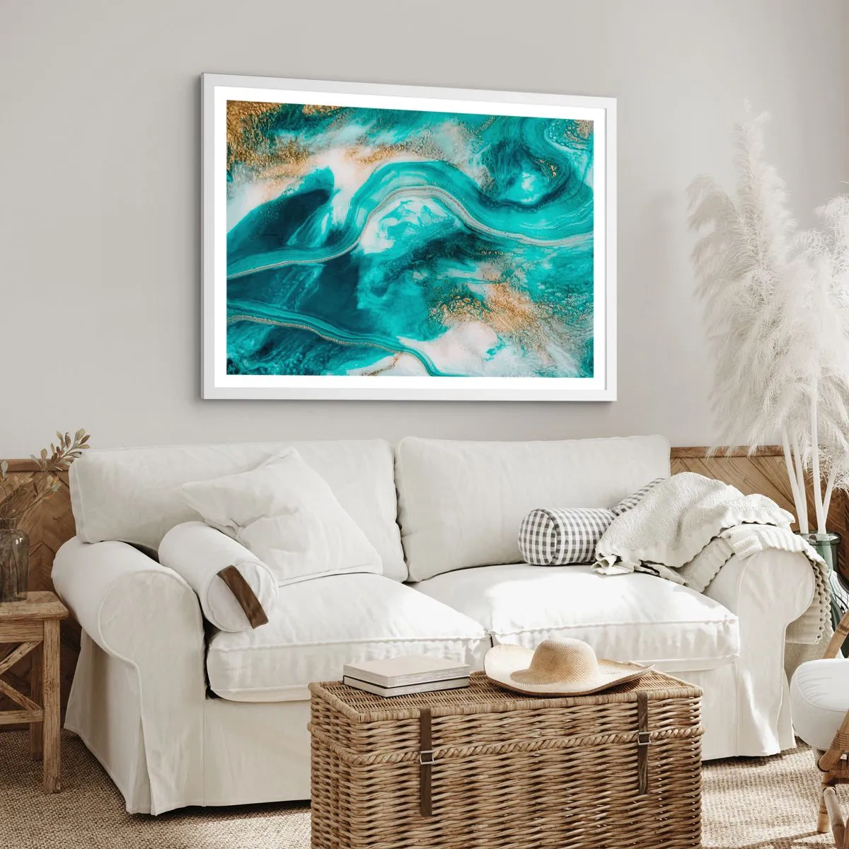 Affiche dans un cadre blanc - Poster - Rivière d'or - 70x50 cm