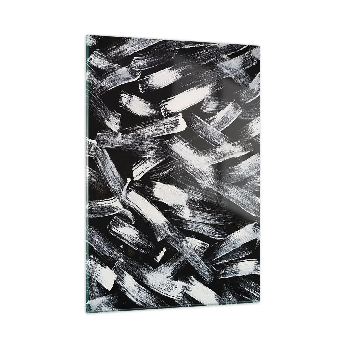 Impression sur verre - Image sur verre - Abstraction en noir et blanc de coups de pinceau sur un fond sombre - 50x70cm - L'abstraction dans l'esprit industriel - Décoration murale moderne pour le salon et la chambre ARTTOR