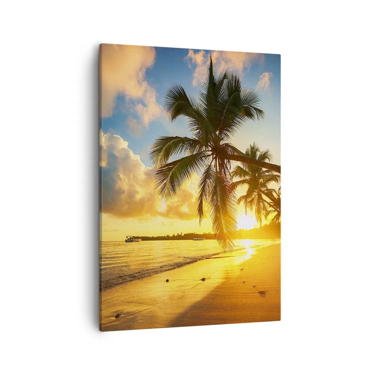 Impression sur toile - Image sur toile - Plage au coucher du soleil avec des palmiers au bord de la mer - 50x70cm - Rêve caribéen - Décoration murale moderne pour le salon et la chambre ARTTOR