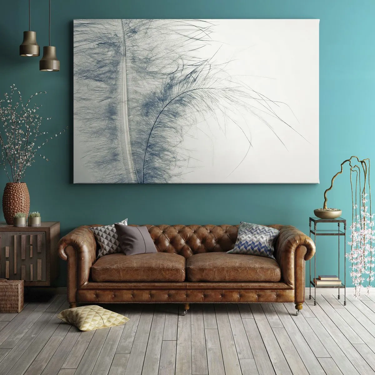 Impression sur toile - Image sur toile - Une plume délicate aux tons pastel sur fond clair - 70x50cm - Les sept natures - Décoration murale moderne pour le salon et la chambre ARTTOR