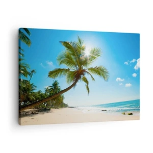 Impression sur toile - Image sur toile - Une plage avec des palmiers dans un paysage tropical - 70x50cm - Ne rien montrer à personne - Décoration murale moderne pour le salon et la chambre ARTTOR
