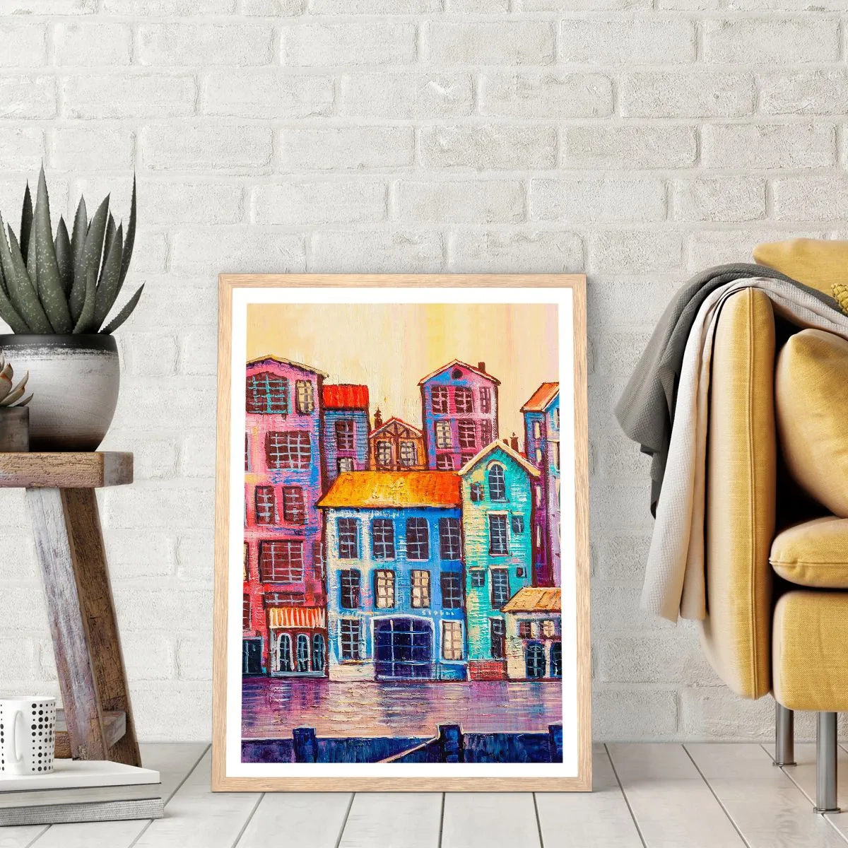 Affiche dans un chêne clair - Poster - Une ville comme dans un conte de fées - 50x70 cm