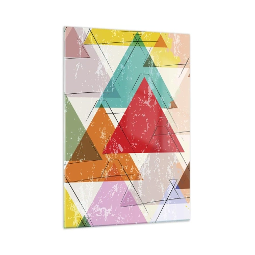 Impression sur verre - Image sur verre - Motif abstrait de triangles de différentes couleurs - 50x70cm - Trois par trois - Décoration murale moderne pour le salon et la chambre ARTTOR