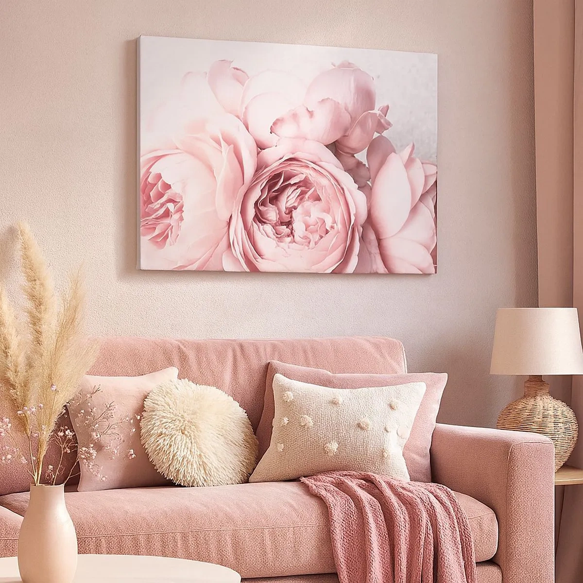 Impression sur toile - Image sur toile - Pivoines roses dans une lumière douce sur un fond clair - 70x50cm - Pour les romantiques - Décoration murale moderne pour le salon et la chambre ARTTOR