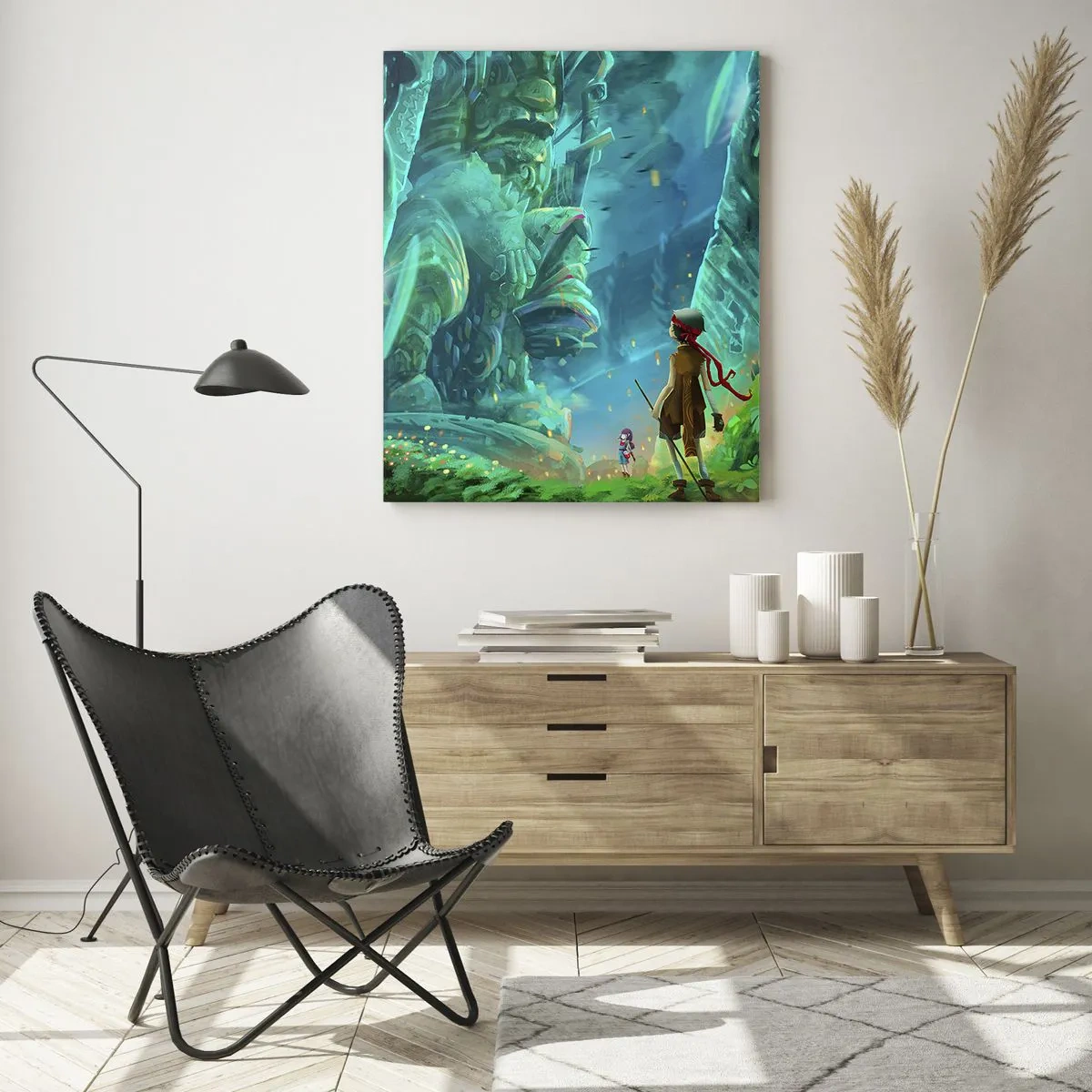 Impression sur verre - Image sur verre - Forêt magique avec un personnage d'explorateur - 70x100cm - Du grand livre des contes de fées - Décoration murale moderne pour le salon et la chambre ARTTOR