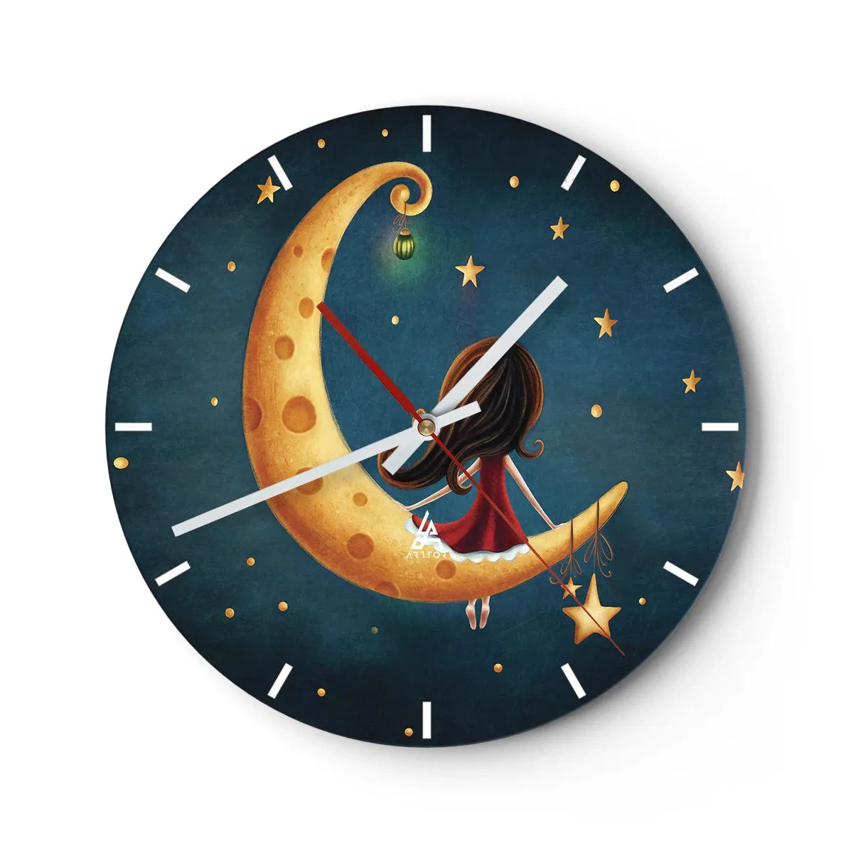 Horloge murale - Pendule murale - Une fille assise sur la lune dans un décor de conte de fées - 30x30cm - Il était une fois... - Décoration murale moderne pour le salon, la cuisine et la chambre ARTTOR
