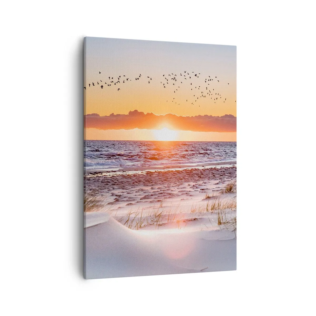 Impression sur toile - Image sur toile - Coucher de soleil sur la mer avec vue sur les dunes - 50x70cm - Paysage horizontal - Décoration murale moderne pour le salon et la chambre ARTTOR