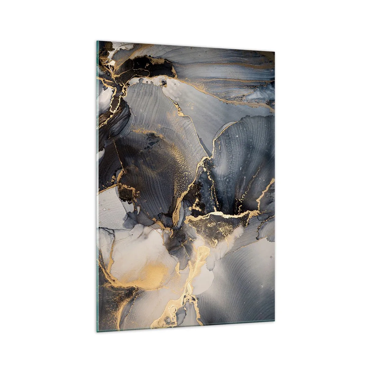 Impression sur verre - Image sur verre - Abstrait or et gris sur toile - 70x100cm - La vie de la pierre - Décoration murale moderne pour le salon et la chambre ARTTOR