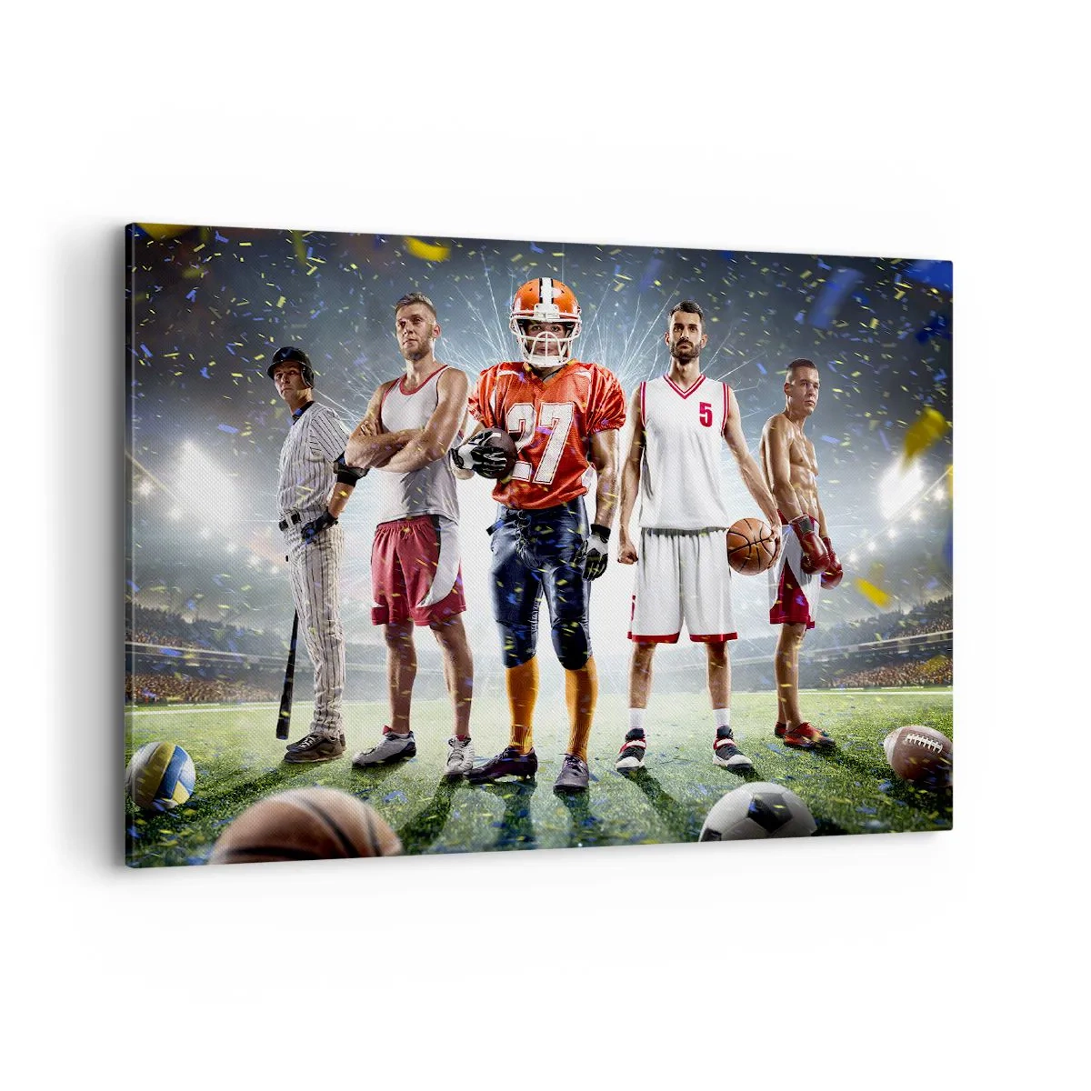 Impression sur toile - Image sur toile - Une scène dynamique d'athlètes de diverses disciplines dans le stade sous les projecteurs - 100x70cm - Gladiateurs des champs - Décoration murale moderne pour le salon et la chambre ARTTOR