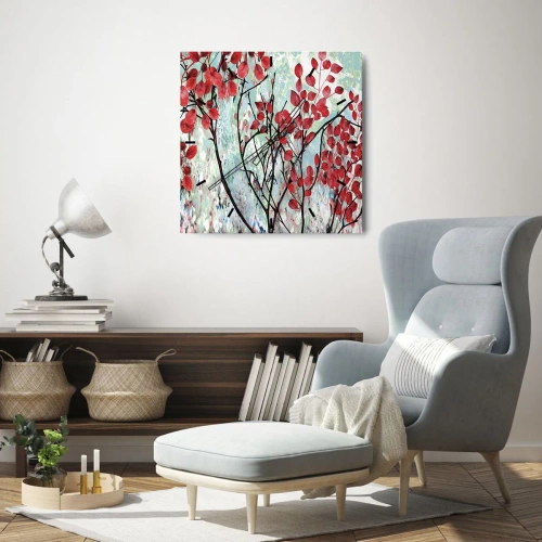 Horloge murale - Pendule murale - Feuilles rouges sur un ciel lumineux avec des motifs abstraits - 30x30cm - Arbre en écarlate - Décoration murale moderne pour le salon et la chambre ARTTOR