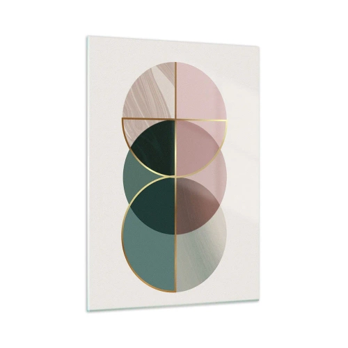 Impression sur verre - Image sur verre - Formes géométriques aux nuances de vert et de rose sur fond clair - 50x70cm - Cercles après cercles - Décoration murale moderne pour le salon et la chambre ARTTOR