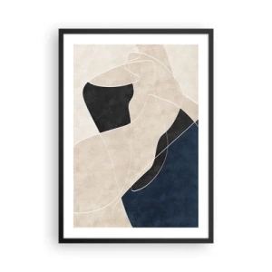 Affiche dans un cadre noir - Poster - Abstraction géométrique dans les tons de beige, noir et bleu marine - 50x70cm - Composition abstraite - contraste de couleurs - Décoration murale moderne pour le salon et la chambre ARTTOR