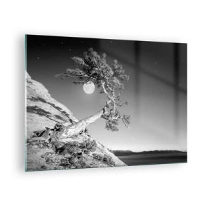 Impression sur verre - Image sur verre - Un arbre penché sur une colline avec la lune en arrière-plan - 70x50cm - Un combattant vainqueur - Décoration murale moderne pour le salon et la chambre ARTTOR