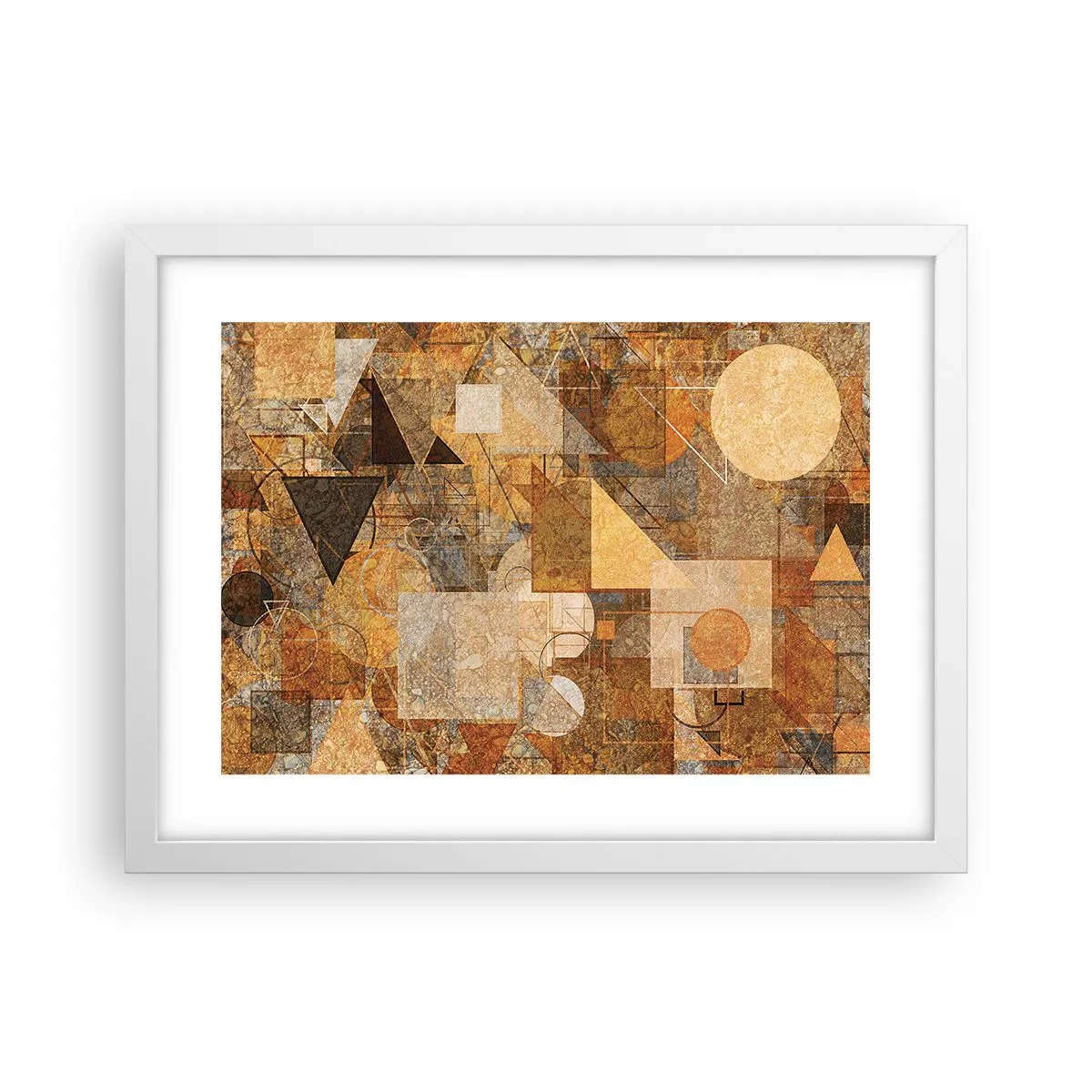 Affiche dans un cadre blanc - Poster - Étude cubique de marron - 40x30 cm